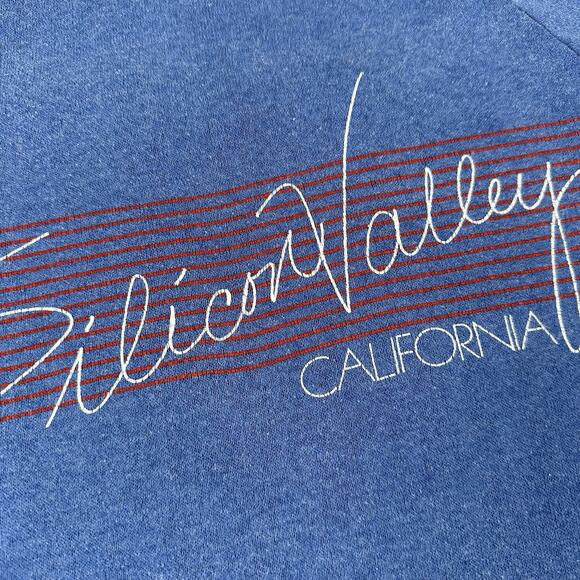 Vtg 80s Silicon Valley California Crew Neck Men’s Medium Blue Pullover - Picture 5 of 16